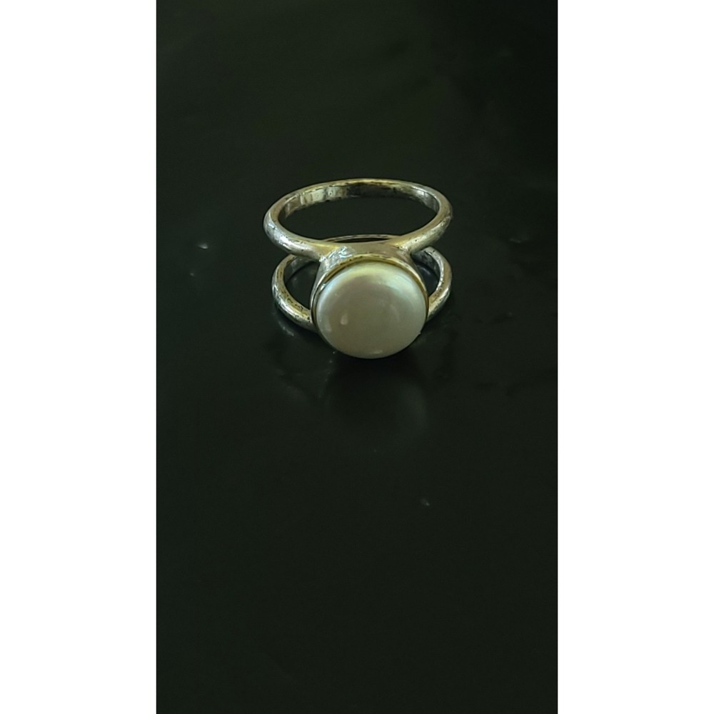 LUCKY BRAND Mother of Pearl Shell Look Ring Size 7 Silver Tone Boho Statement - Picture 9 of 9